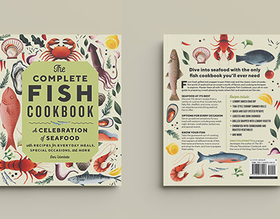 Illustration for book cover"Complete fish cookbook"