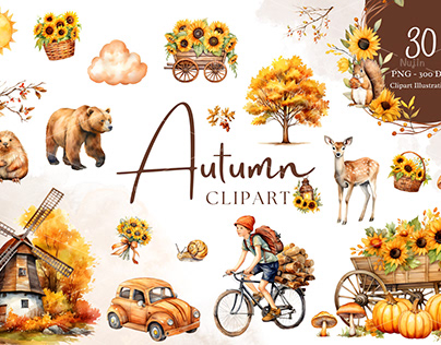 Watercolor Cute Autumn Clipart