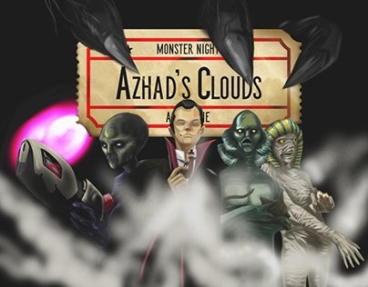 Commission: 50's monsters night,azahd's clouds