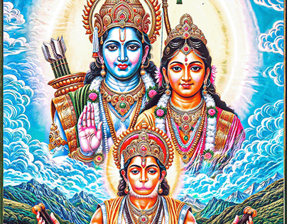 Shri Ram and Mata Sita with Hanuman Ji.