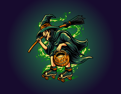 Witch riding roller skates