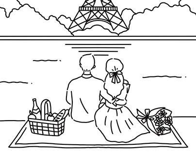 Paris couple illustration