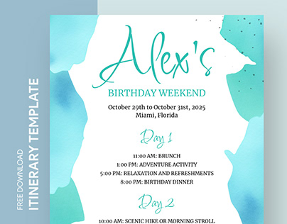 Free Editable Online Birthday Itinerary Template