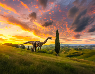 Dinosaurs and famous landscapes