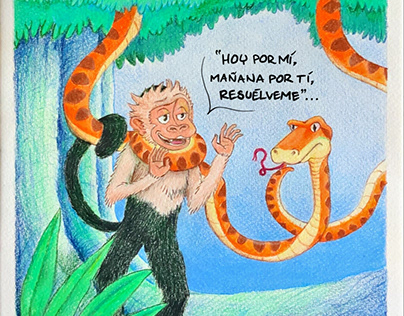 Ilustración de personaje - El mono y la culebra