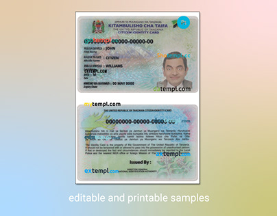 Tanzania identity card PSD template, version 2