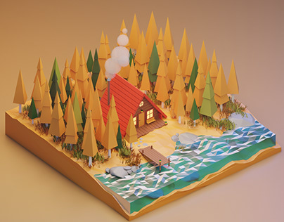 3D Low Poly Cabin Wood