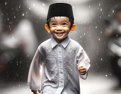 Santri wear sarung and songkok, rainy