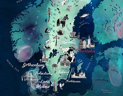 Project thumbnail - Sweden illustrated travel map