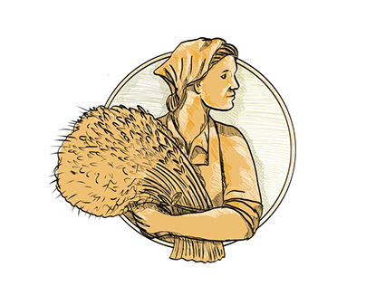 Female Wheat Farmer Drawing