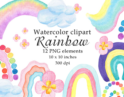 Watercolor Rainbow Flowers Clipart PNG