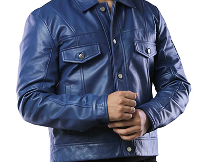 MENS CAPSULE CORP BLUE LEATHER JACKET