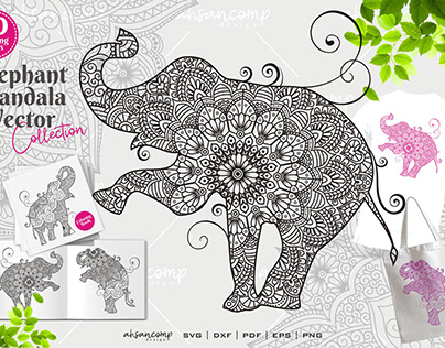 Elephant Mandala Vector Coloring Book