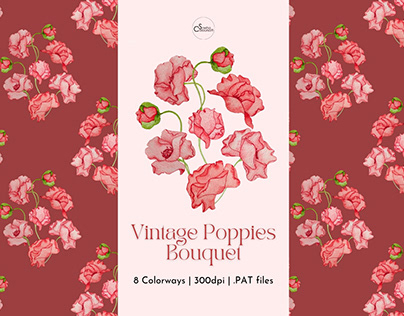Vintage Poppies Bouquet | Surface Pattern Design