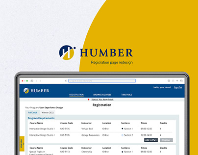 Humber College Registration Page