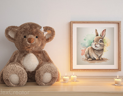 Baby Rabbit Nursery Wall Art Mockup - PSD