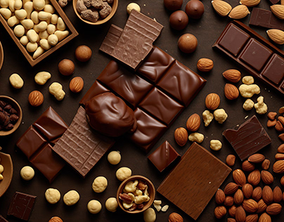 Milk and dark chocolate bars with different nuts