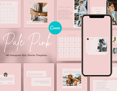140 Instagram Post&Stories 'Pale Pink' Templates