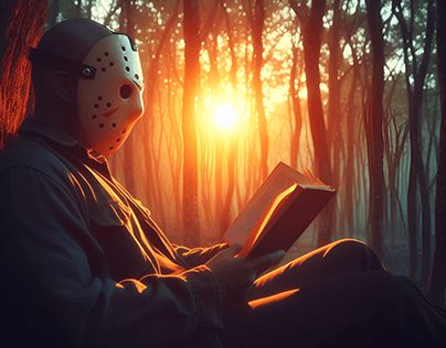 Two versions of Jason Voorhees reading a book