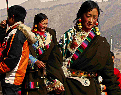 Two young 'Drok-Mo' from Amdo-Tibet in festive attire