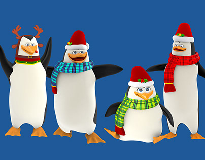 Santa Claus Penguins and Christmas Ornaments.