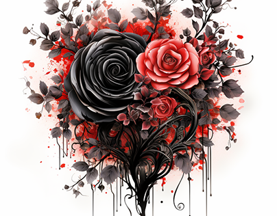 Watercolor black heart rose clipart