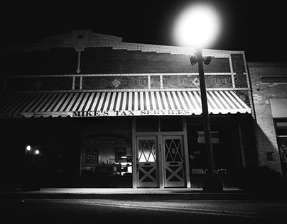 Fillmore, CA in B&W at night