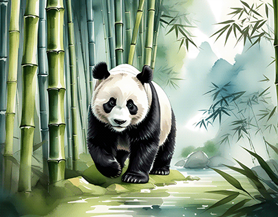 Panda in bamboo forest watercolor style AI Art