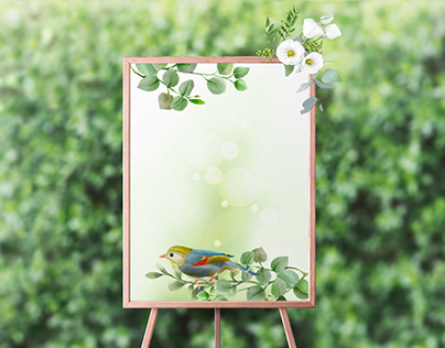 Eucalyptus and Robin bird Watercolor Background