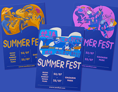 Project thumbnail - Summer Fest poster designs. Illustration series.