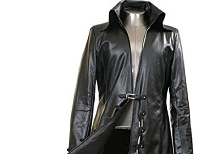 Black Long Trench Leather Coat for Men