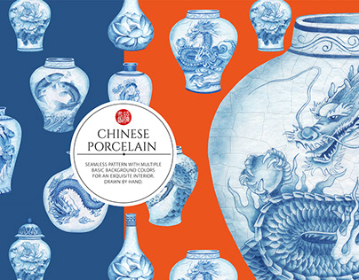 Collection of seamless patterns "Chinese porcelain"