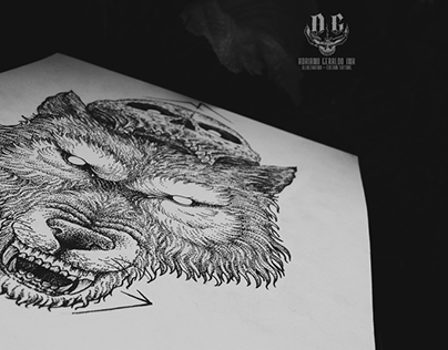 Wolf and Skull - Dotwork