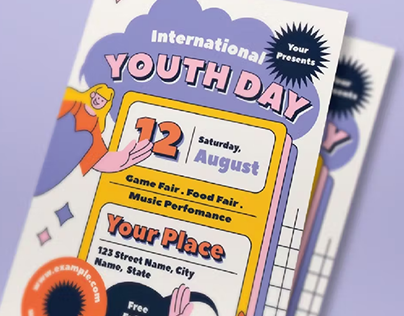 Purple Doodle International Youth Day Flyer Set