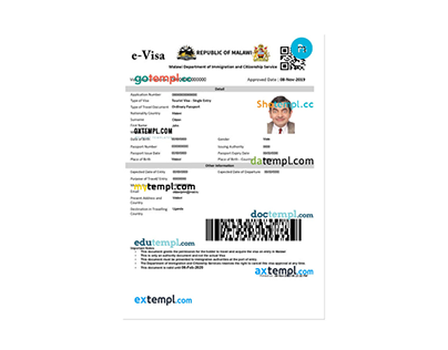 Malawi electronic travel visa PSD template