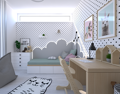 Návrh interiéru bytového domu- dievčenská izba