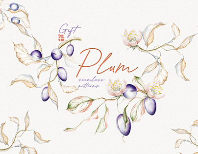 Watercolor botanical collection "Plum"