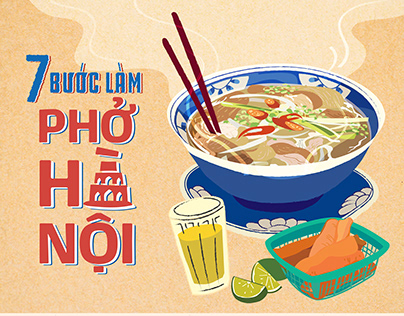 "7 steps of making Pho Hanoi" inforgraphic