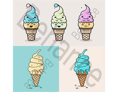 Cute Ice Cream Cartoon line art vector Icon illustratio