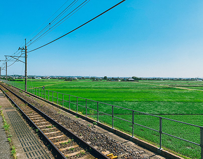 Japanese unique station in big rice fields