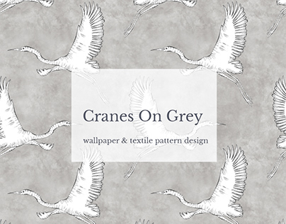 Cranes On Grey Pattern Design