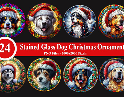 Stained Glass Dog Christmas Ornaments V1