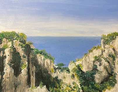 Oil Pastels Drawing of the Calanques in France