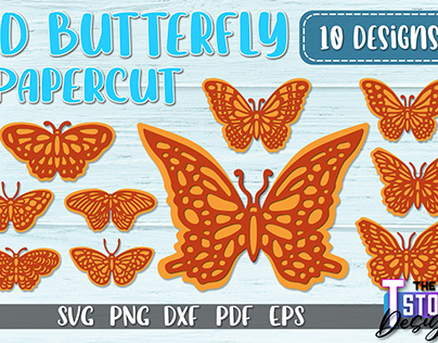 3D Layered Butterfly Design | Papercut Butterfly SVG