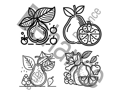 Fruit Icon set, Simple line art fruit