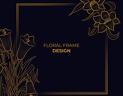 Vector gold floral frame with hand drawn flower