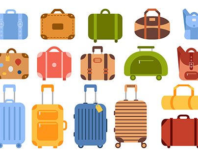 Set of suitcases, bags and backpacks for travel