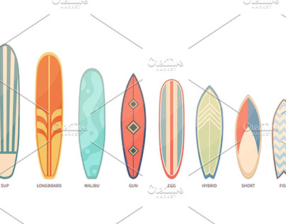 Color surfboards set. Patterned