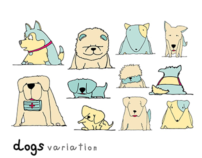 dogs variation in pastel color scheme