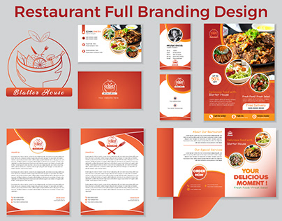 Restaurant Full Branding Design. Office Stationary.